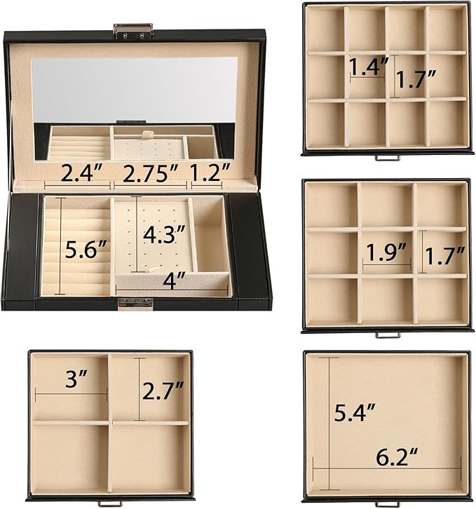 Frebeauty 5-layer Jewelry Box,Faux Leather Jewelry Organizer with 4 Drawers,Jewelry Organizers and Storage with Mirror,Jewelr