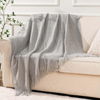 BATTILO HOME Light Grey Throw Blanket for Couch, Geometric Grey Bed Throws Decorative Boho Blanket for Sofa Living Room, 50"x