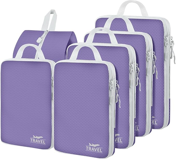 6 Set Compression Packing Cubes, Suitcase Organizer, Lightweight Travel Essentials, Compression Bags For Travel Accessories L