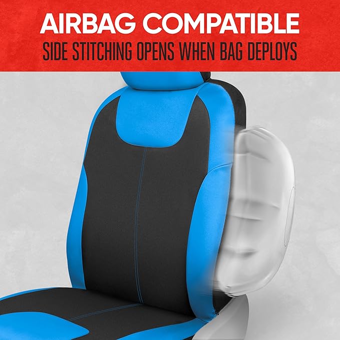 Motor Trend Blue/Black Waterproof Seat Covers for Front Seats – Premium Neoprene Blue Seat Covers, Car Seat Protectors with R