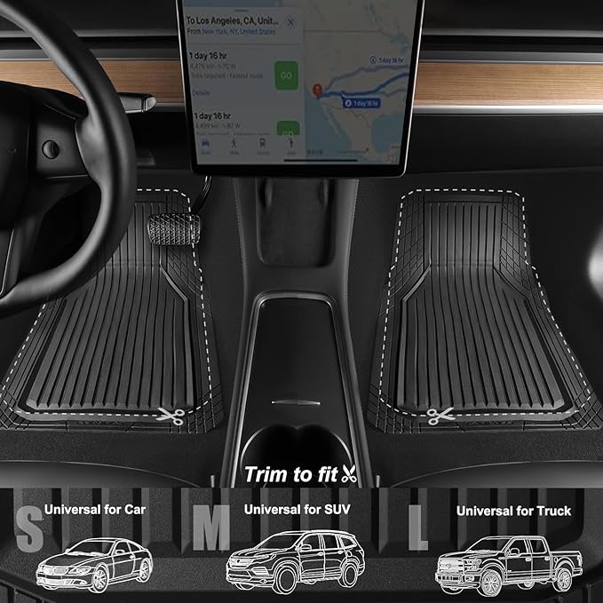 CAR PASS Heavy Duty Rubber Floor Mats for Car, Waterproof Deep Dish Car Mats Two Front, Universal Trim to Fit for SUV Truck Sedans Vans, All Weather Automotive Floor Mats 2pcs, Solid Black