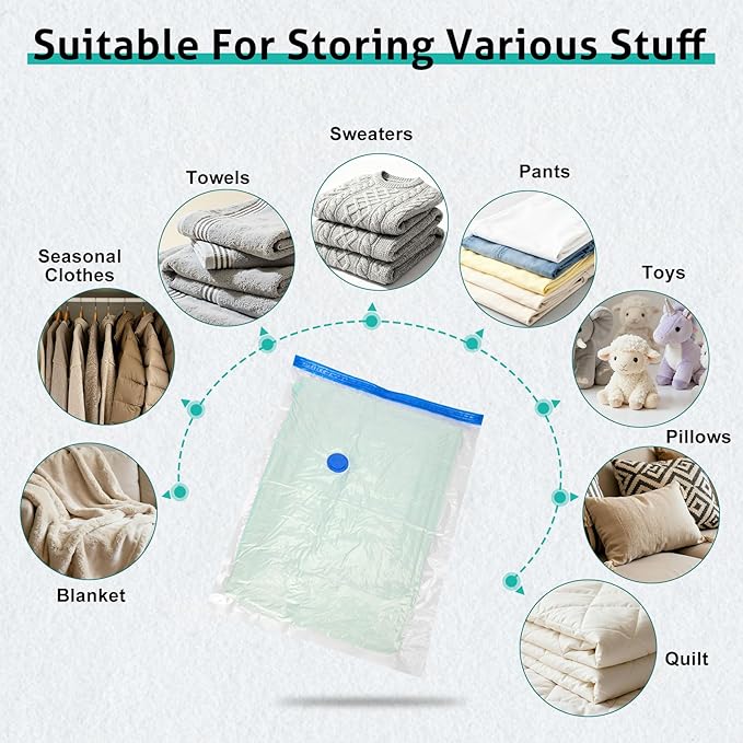 12 Pack Small Travel Vacuum Storage Bags, Portable Vacuum Seal Bags for Clothing Travel with Pump, Space Saver Bag for Luggag