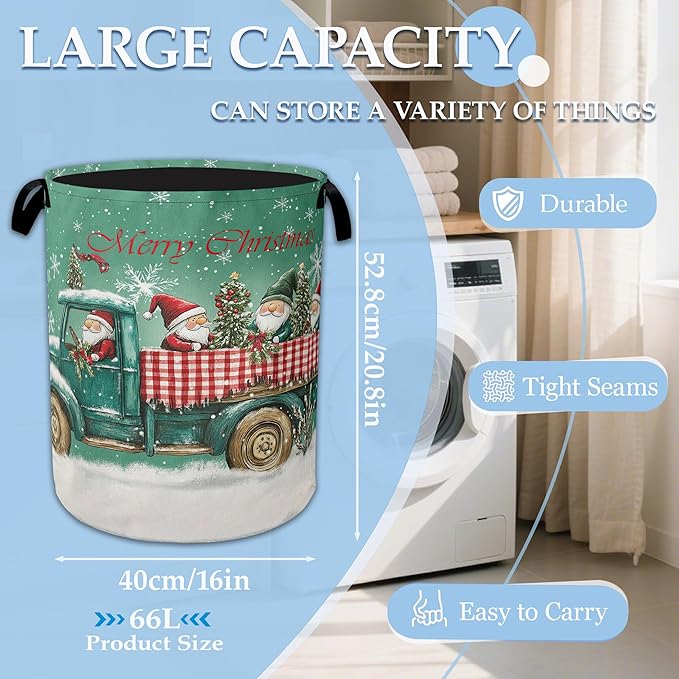 Merry Christmas Laundry Basket Collapsible Laundry Hamper, Oxford Cloth Storage Bin for Room/Bathroom/Bedroom/Dormitories 16"