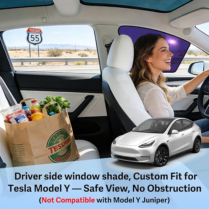 ZATOOTO Tesla Model Y Juniper 2020-2026 Front Window Shade for Driver & Passenger, Bluish-Purple Static Cling Car Window Shades | Block Harsh Sunlight | Sun Shade UV Blocker with Storage Bag
