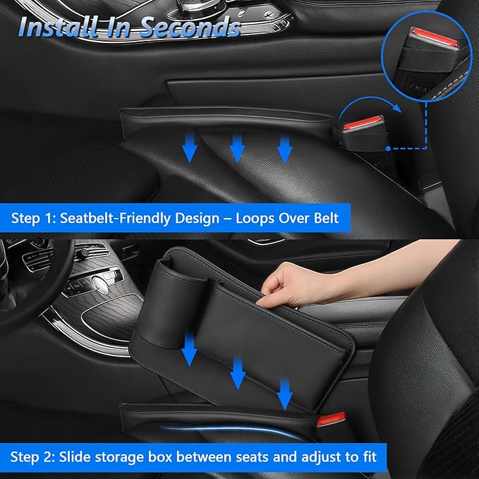 Car Seat Gap Filler Organizer 2 Pack, Car Seat Organizer with Cup Holders, 3-in-1 Removable Auto Organizer for Women, Universal Fit SUV Truck Fill The Gap Between Seats & Console(Black)