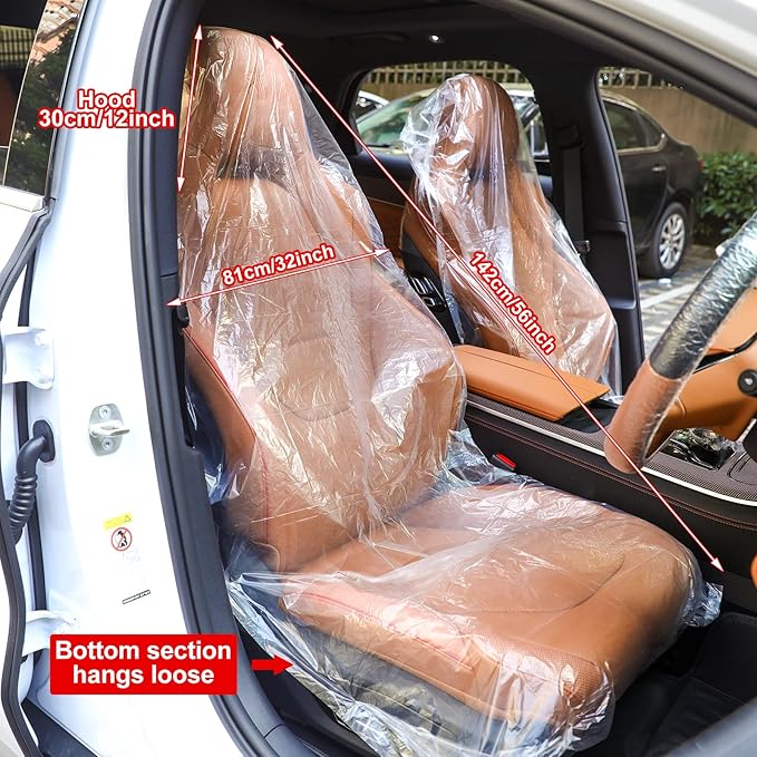 Tallew 250 Pcs Disposable Car Seat Covers Clear Plastic Car Seat Covers Protector Includes Wheel Covers, Gear Selector Covers