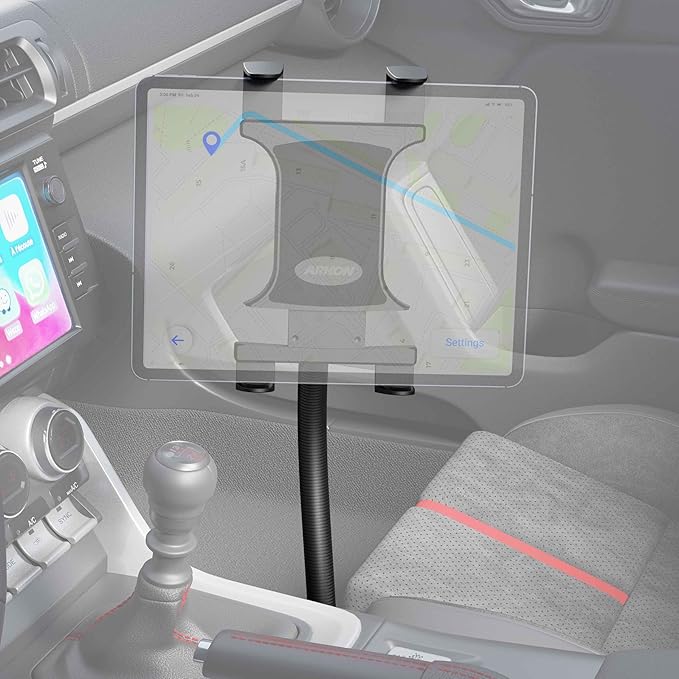 ARKON Mounts - Car Tablet Mount with 22-inch Arm and Seat Rail Attachment | Gooseneck Tablet Holder | Aluminum Construction | Ideal for Cars and Trucks
