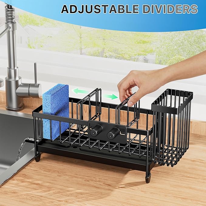 Cisily Sponge Holder for Kitchen Sink, Sink Caddy Organizer with High Brush Holder, Kitchen Countertop Organizers and Storage