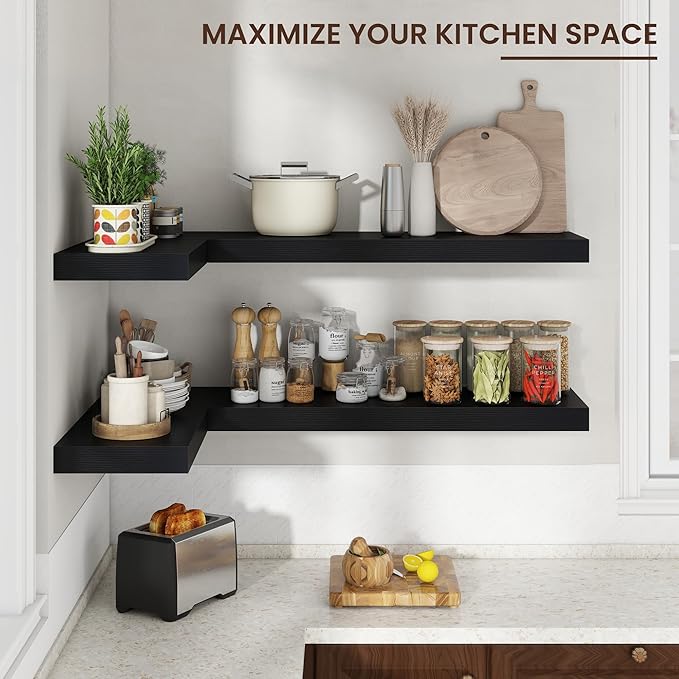 Floating Shelves for Wall, 30" W x 12" D x 2" H, 2 Pack of Long Wall Mounted Engineered Wood Shelves with Invisible Brackets 