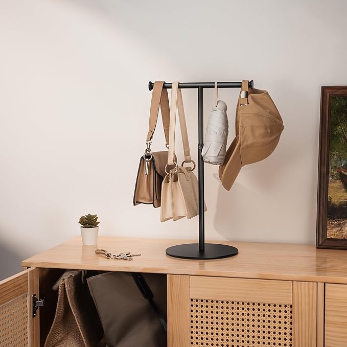 niffgaff T Bar Purse Display Stand Tabletop: Adjustable Height Handbag Holder, Countertop Hanging Rack for Long Necklace Scar