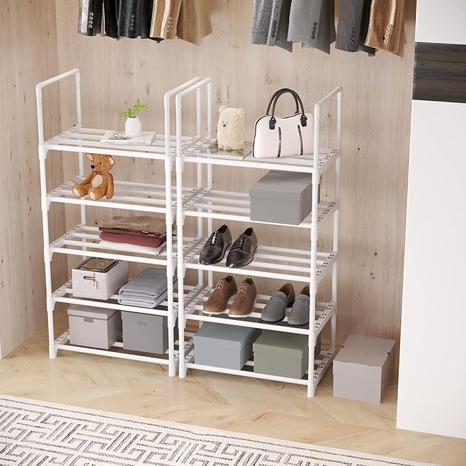 5-Tier Small Shoe Rack, Metal Stackable Kids Shoe Shelf Storage Zapateras Organizer,Narrow Shoe Rack Sturdy for Closet Hallwa