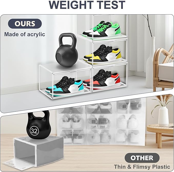 1 Pack Clear Shoe Boxes Size 11 Shoe Storage Organizer for Closet Stackable Shoes Rack Handbag Organizer Plastic Sneaker