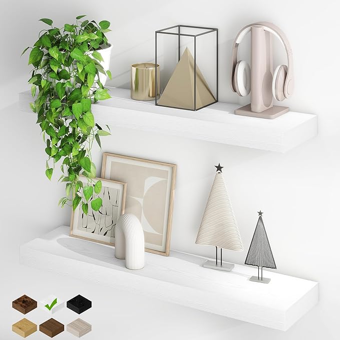 Fun Memories Floating Shelves for Wall, 32Inch Floating Shelves Set of 2, Hanging Shelf with Invisible Brackets, Wood Shelves