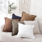 Foindtower Set of 2 Decorative Linen Fringe Throw Pillow Covers Cozy Boho Farmhouse Cushion Cover with Tassels Soft Accent Pi