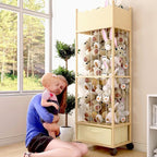 Wooden Stuffed Animal Storage Organizer with Wheels & Drawer – 3-Tier Plush Toy Zoo Holder for Kids Room, Nursery & Playroom 