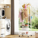 Furologee Portable Clothes Rack for Hanging Clothes, Rolling Clothing Rack With 3-Tier Shelves, Small Garment Rack with Wheel