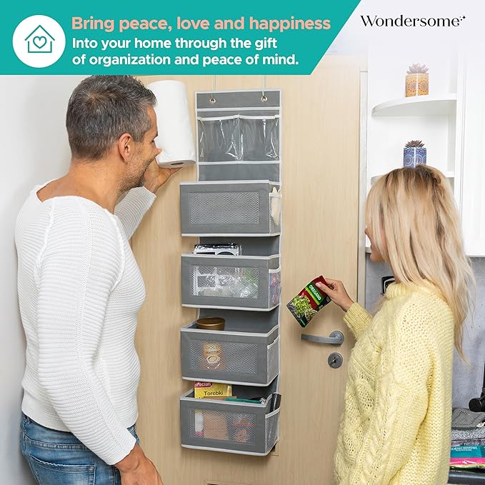 Wondersome Over the Door Organizer - Clear Mesh Window Hanging Storage Rack - Closet/Wall Organization for Bedroom, Bathroom,
