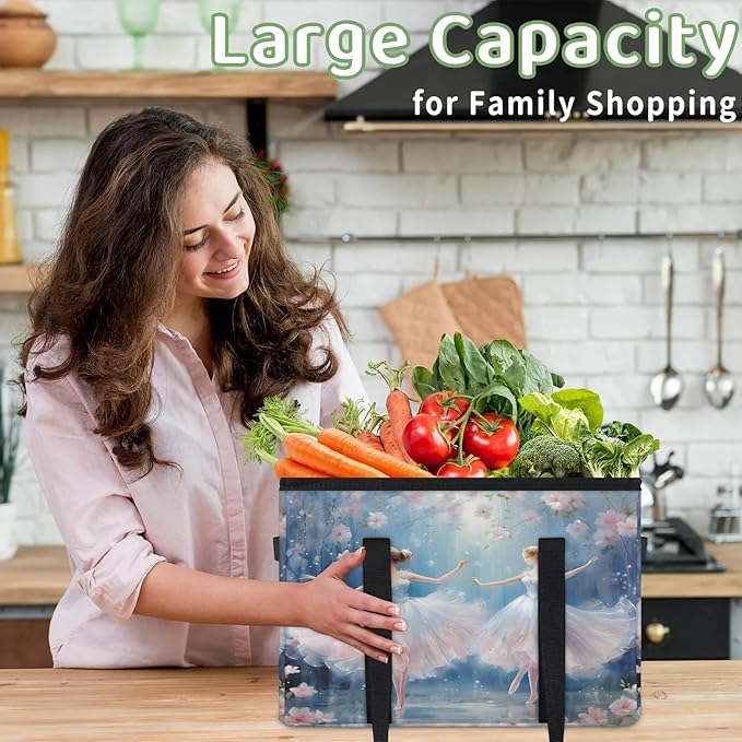 Reusable Grocery Bags Heavy Duty Shopping Bags Foldable Large Tote Bags with Long Handles & Hard Bottom