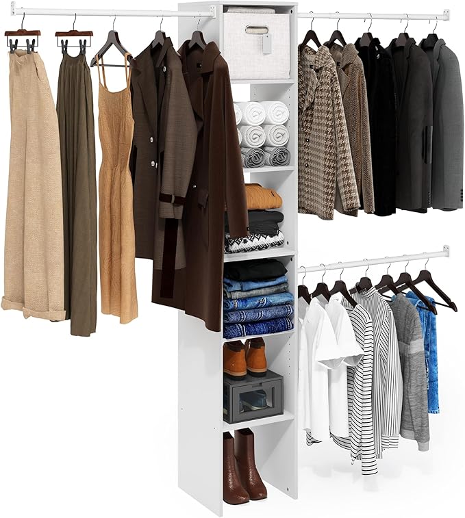 Furinno FANO Closet Organizers and Storage, Closet Storage Organizer with 3 Hanging Bars, Wardrobe Closet Shelf Towers, for W