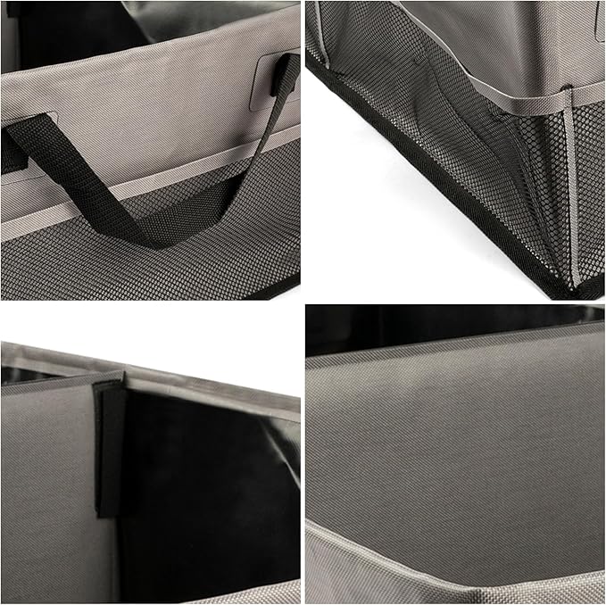 Collapsible Waterproof Car Trunk Organizer, Soft PVC Storage Bin with Rugged PVC-Coated Fabric for SUV & Truck (Stone Gray, PLU