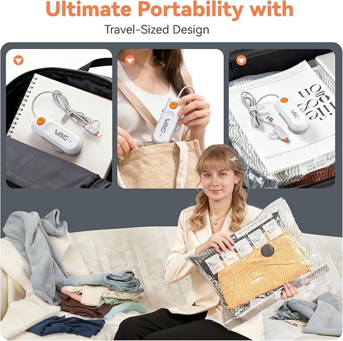 12 Pack Vacuum Bags for Travel with USB & TYPE C Pump,Compression Packing Cubes for Luggage,Carry-on Space Saver Vacuum Seal 
