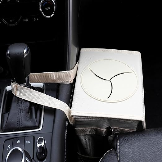 Car Garbage can with lid Leak Proof Vehicle Trash Can 3 Storage Pockets Hanging Waterproof car Trash Bag for SUV Beige