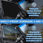 Double Layers Side Window Sunshade Magnetic Bug Screen for Front Doors, Pair Window Bug Screen & Sunshade Curtain Compatible with Mercedes Sprinter 2007-2025