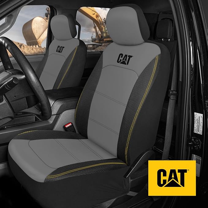 CAT PU Leather Seat Covers for Cars – (2) Front Seat Covers with (4) All-Weather Heavy-Duty Floor Mats for Trucks, Cars, & SU