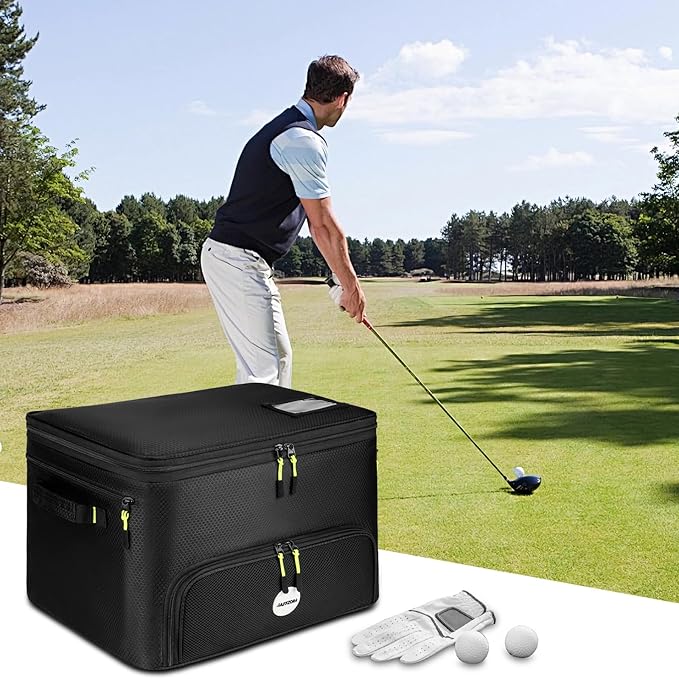 Golf Trunk Organizer, 2 Layers Golf Accessories Bag for Men, Waterproof Car Golf Storage Organizer with Compartment for 2
