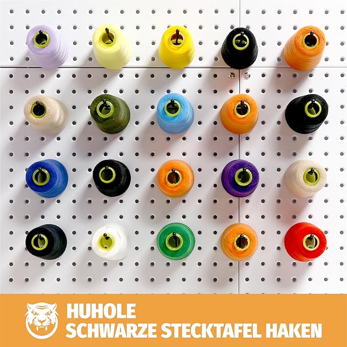 HUHOLE 25 Pack Black Pegboard Hooks 6 Inch – Heavy Duty Metal L-Hooks for 1/4" Peg Board – Garage Tool Organizer, Retail Disp