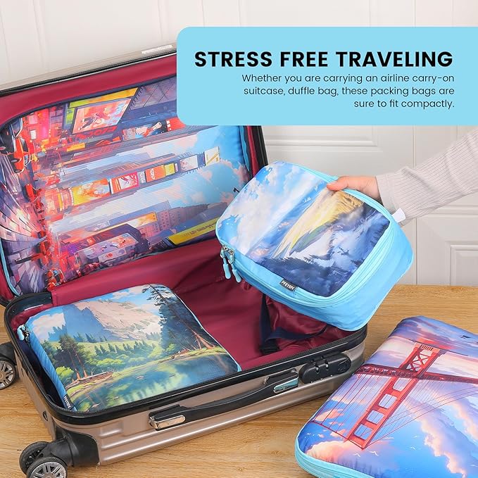 PFEYRPK Lightweight Compression Packing Cubes for Suitcases, Compressible Expandable Travel Packing Organizer with Clear Toil
