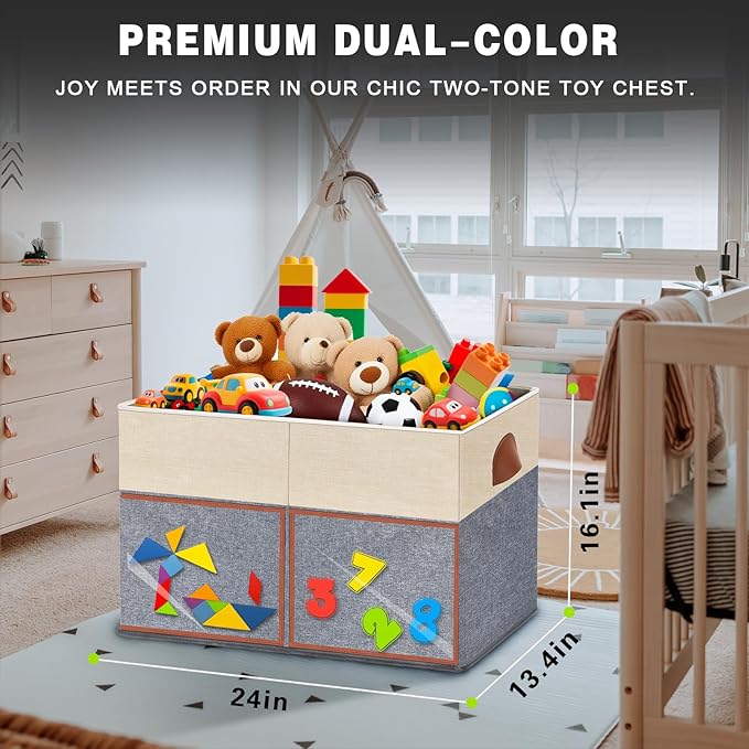 2 Pack Large Toy Storage Box with Clear Lids Collapsible Toy Organizer Chest with Adjustable Dividers Kids Storage Bin Basket