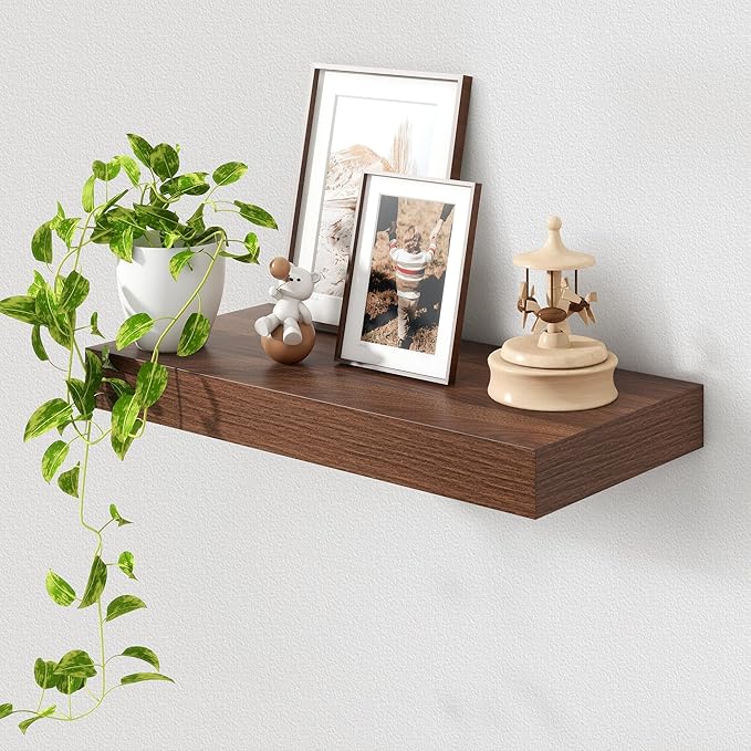 12 Inch Deep Floating Shelves | 24 Inch Walnut Floating Shelves | 24" W x 12" D Rustic Wood Shelves for Wall | Deep Shelves f
