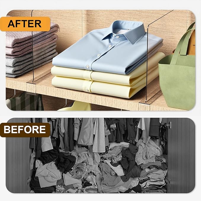 8 Pack Closet Shelf Dividers Organizer Purse Clothes Organization Acrylic Clear Tall Divider Separators for Wood Wire Thick S