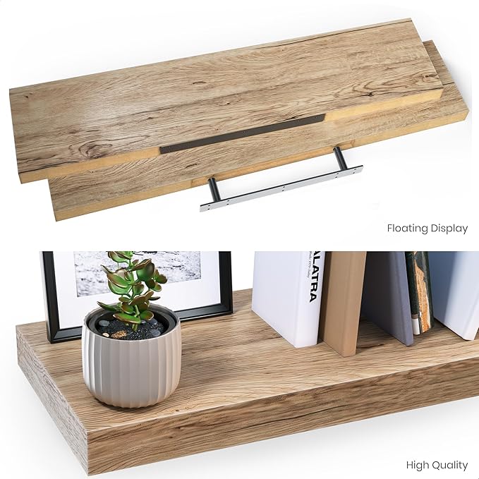 Ballucci Floating Shelves, 36" Wood Wall Shelf Set of 2, with Invisible Brackets for Bathroom, Living Room, Bedroom, Kitchen,