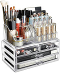 Ikee Design Acrylic Makeup Organizer with 4 Drawers and Removable Top Lipstick Holders, Ideal for Make-up or Accessories,Enha