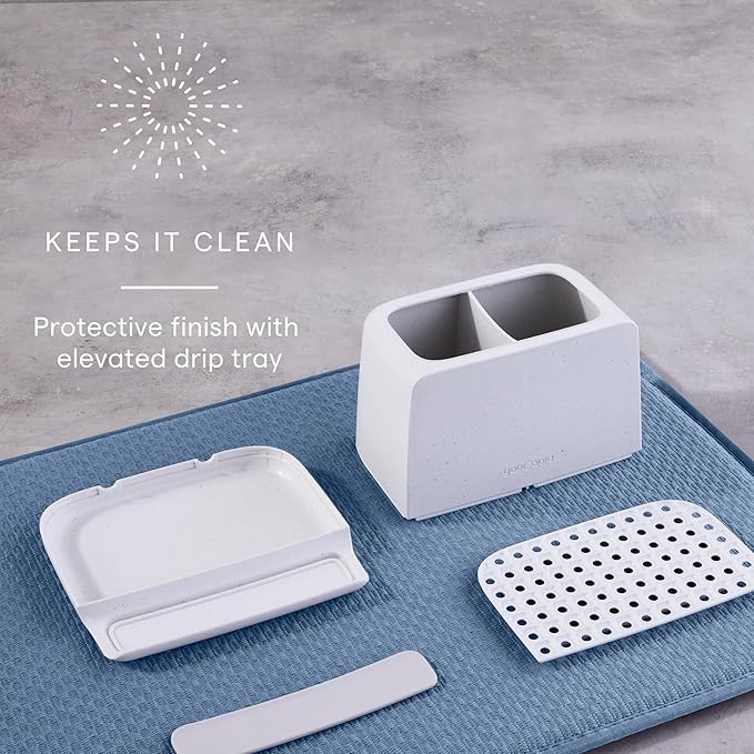 YouCopia The Ledge Toothbrush Holder, 2-Slot, Bathroom Vanity Counter Organizer with Cord Slots, Removable Base and Storage f