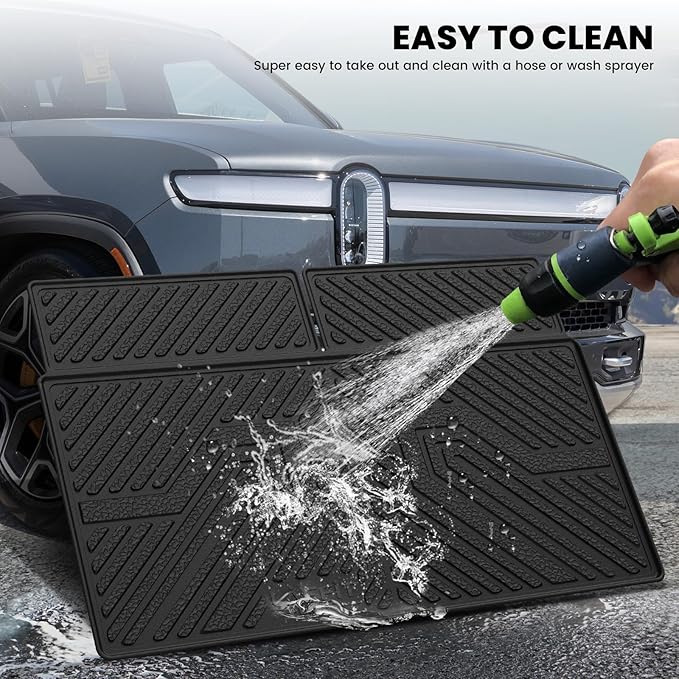 LASFIT Trunk Mat & Backrest Mats for Rivian R1S 2025 2024 2023 2022, All Weather TPE Custom Fit Cargo Liner for R1S Cargo Mat, Black, Easy to Clean