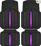 CAR PASS Metal Medium Rubber Floor Mats for Car Heavy Duty Car Mats All Weather, Universal Trim to Fit for Truck SUV Vehicle Automotive Floor Mats, Waterproof Car Mats 4 Piece Black Purple