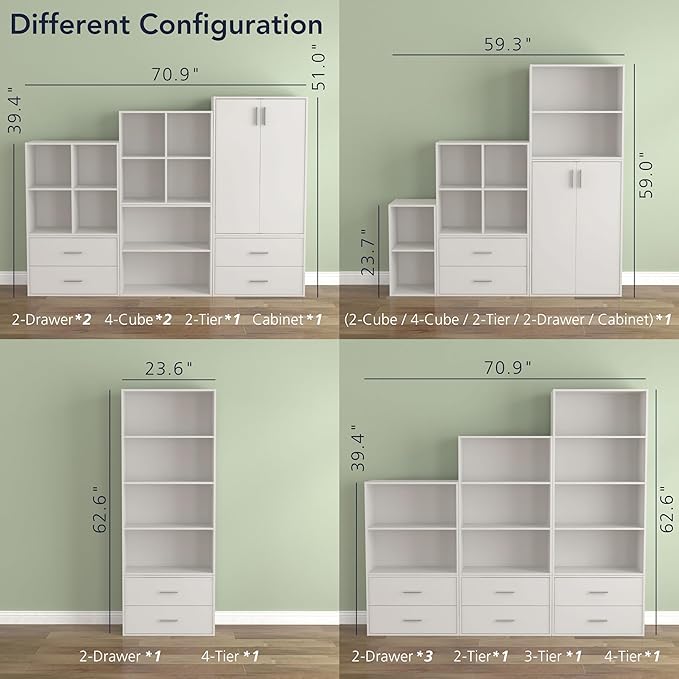 Homes: Inside + Out Apexa 2-Cube Storage Organizer Shelves, Stackable Wood Bookcase Fits Cubby Bins for Organization, Dorm Te