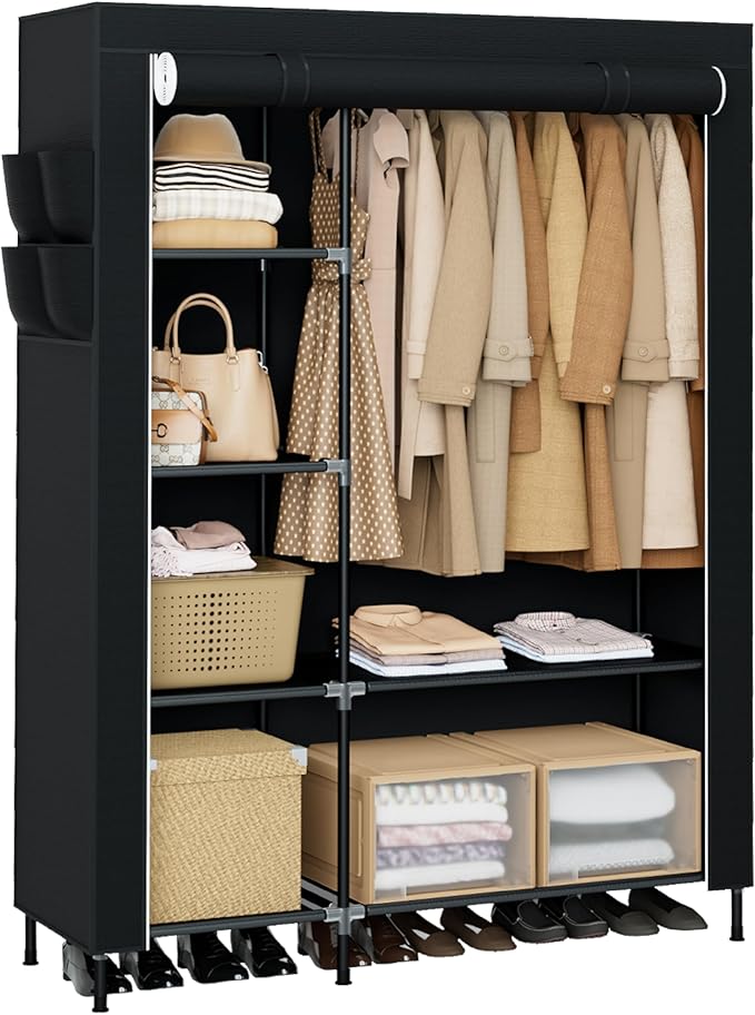 CASAMAYA Portable Closet, 48 Inch Large Capacity Wardrobe Closet, Clothes Storage Organizer with Shelves and Hanging Rod, Eas