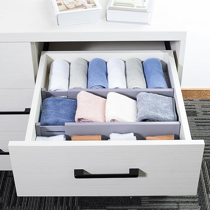 Utoplike Bamboo Drawer Dividers Large, Gray Kitchen Drawer Organizers Adjustable, Spring Loaded, Works in Dresser, Bathroom, 