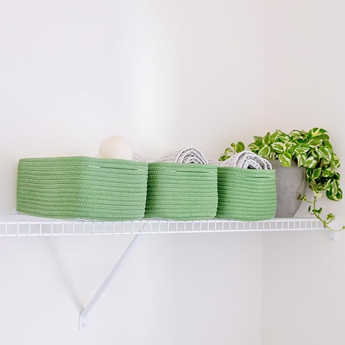 NaturalCozy 13.5”x8.5”x5.5” Rectangle Storage Baskets for Shelves 3 Pack | Cotton Rope Woven Small Baskets for Organizing | S