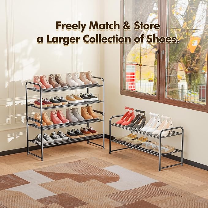 SUFAUY 2 Pack 2-Tier 33" Wide Shoe Rack, Shoe Shelf Storage Organizer for Entryway, Extra Large Capacity, Bedroom Footwear Or