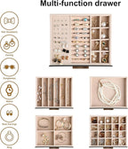 Frebeauty Clear Lid Jewelry Box,5-Layer Jewelry Organizer with Drawer,PU Leather Jewelry Organizers and Storage,Jewelry Boxes