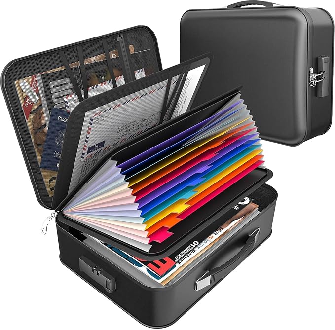 onvvippiv Hard Case Fireproof Document Box, Important File Organizer with Lock Waterproof Zipper, Portable Home Office Travel