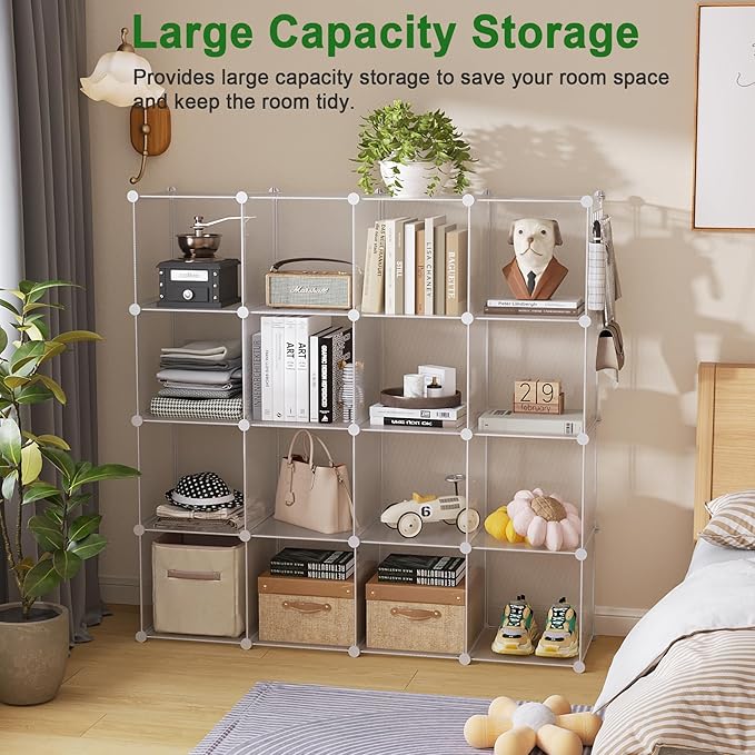 C&AHOME Cube Storage Organizer, 16-Cube Shelves Units, Plastic Storage Cubes, DIY Closet Organizer, Modular Closet Storage Sh
