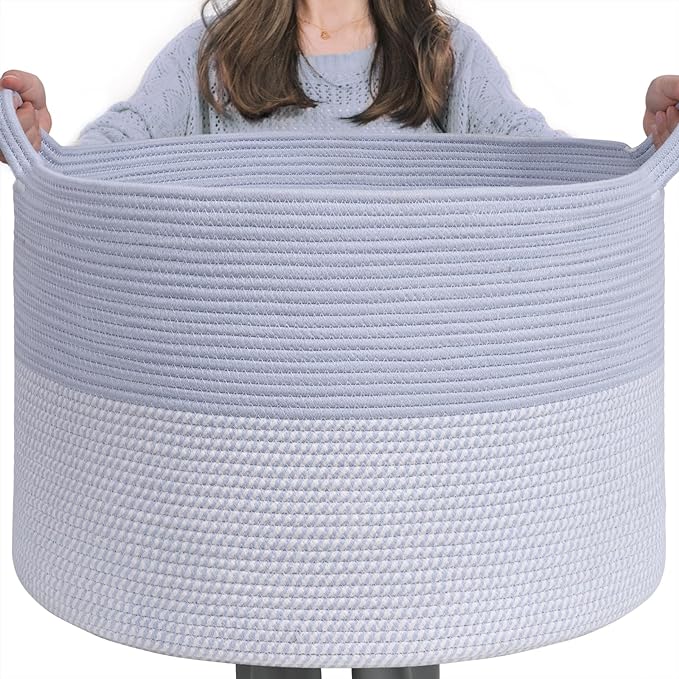 INDRESSME Large Rope Baskets - Organizing Storage, 21.7 x 13.8 Inch, Living Room, Kids, Decorative Nursery, Laundry, Towel, G