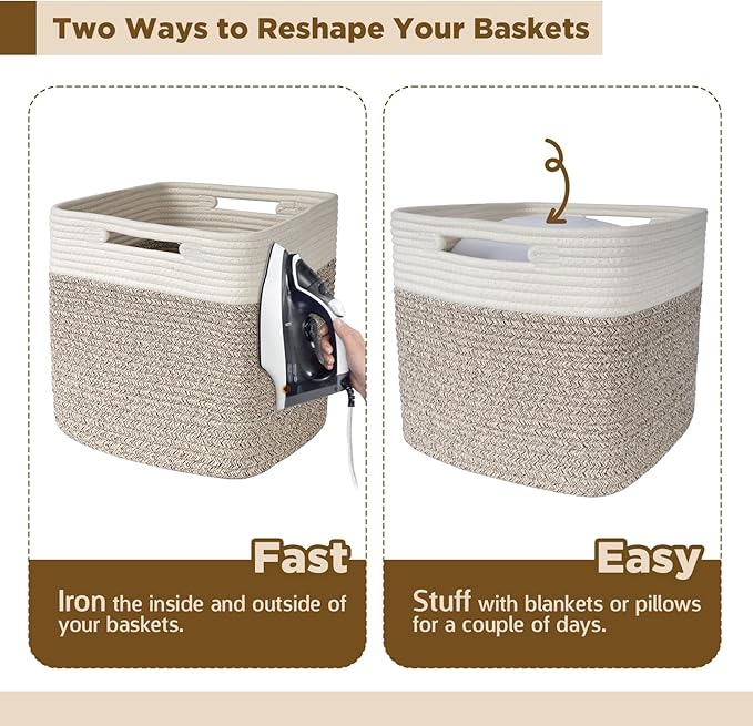 AELS Hand Woven Cotton Baskets for Storage, Cube Storage Bins with Handles, Foldable Collapsible Closet Organizers and Storag