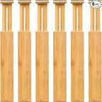 VaeFae Adjustable Bamboo Drawer Dividers, Expandable Drawer Organizer for Kitchen, Bedroom, Bathroom, Dresser and Office, 6-P